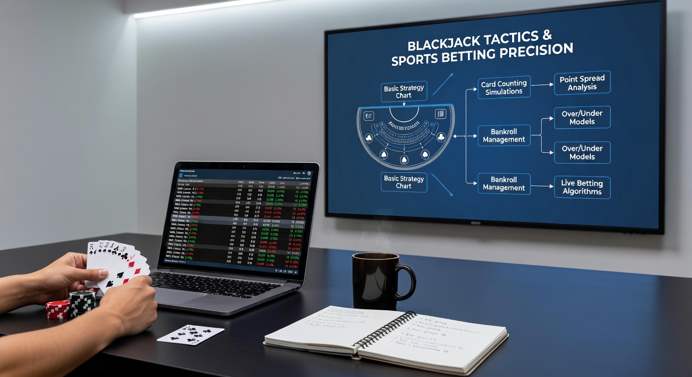 Grafiek met blackjackkaarten en sportgrafieken, illustrerend probabilistische analyses in wedstrategieën