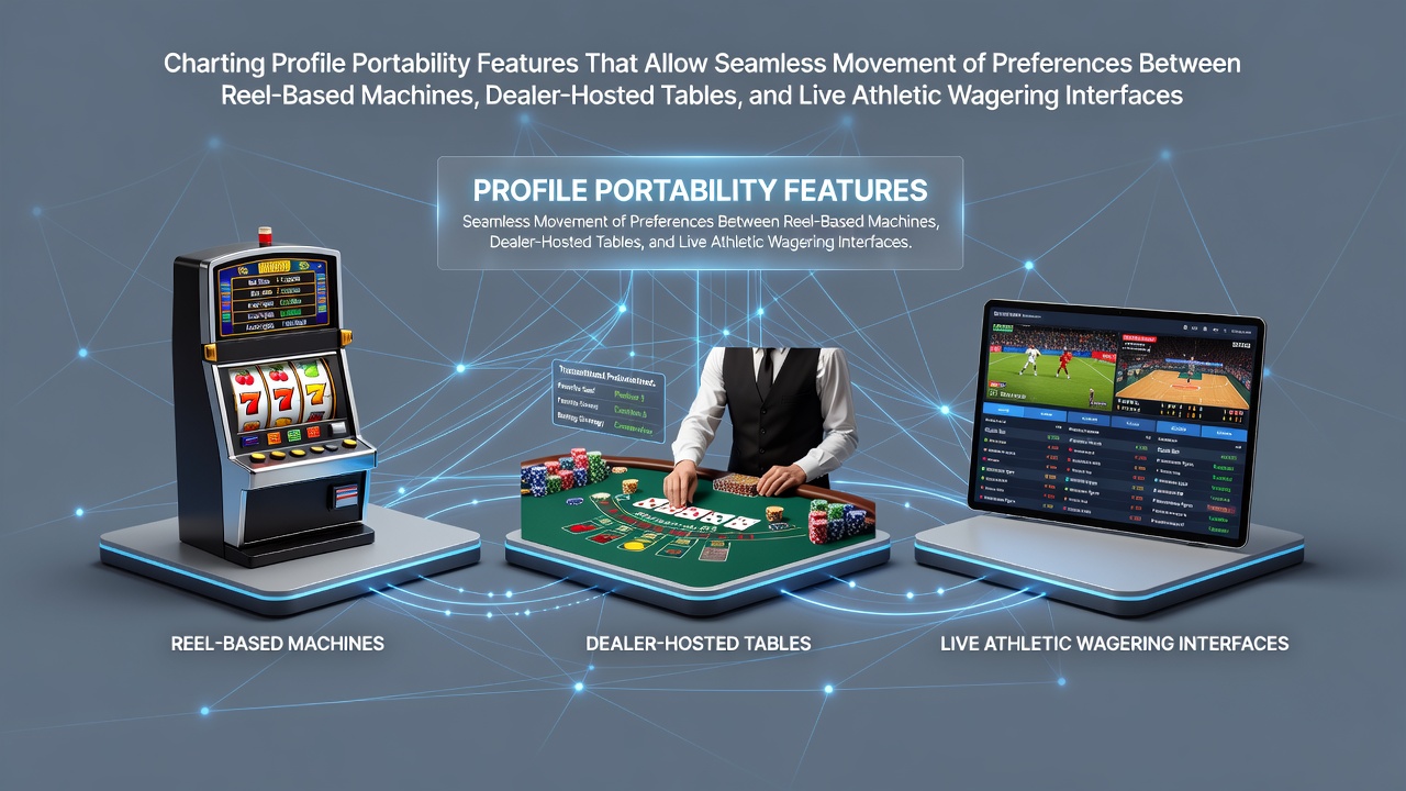 Illustratie van profielportabiliteit tussen verschillende gokplatforms met verbonden interfaces