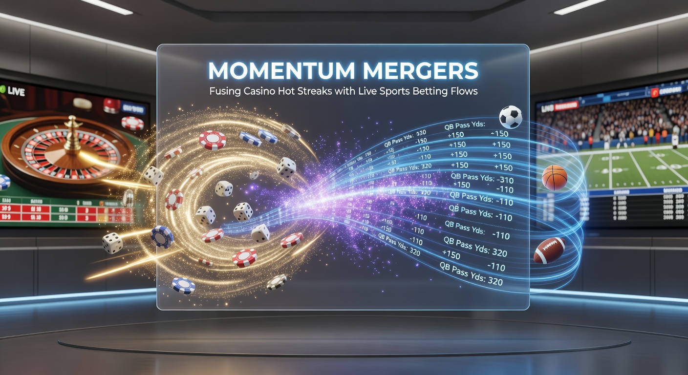 Schermafbeelding van een platform dat casino streak overdraagt naar live odds op een voetbalwedstrijd, met groene pijlen voor flow