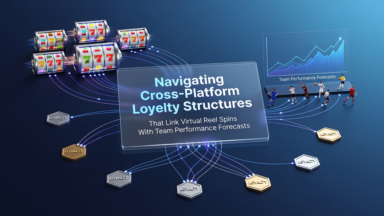 Diagram dat cross-platform loyaliteitsstructuren illustreert waarbij virtuele reel spins verbonden zijn met sportteam voorspellingen