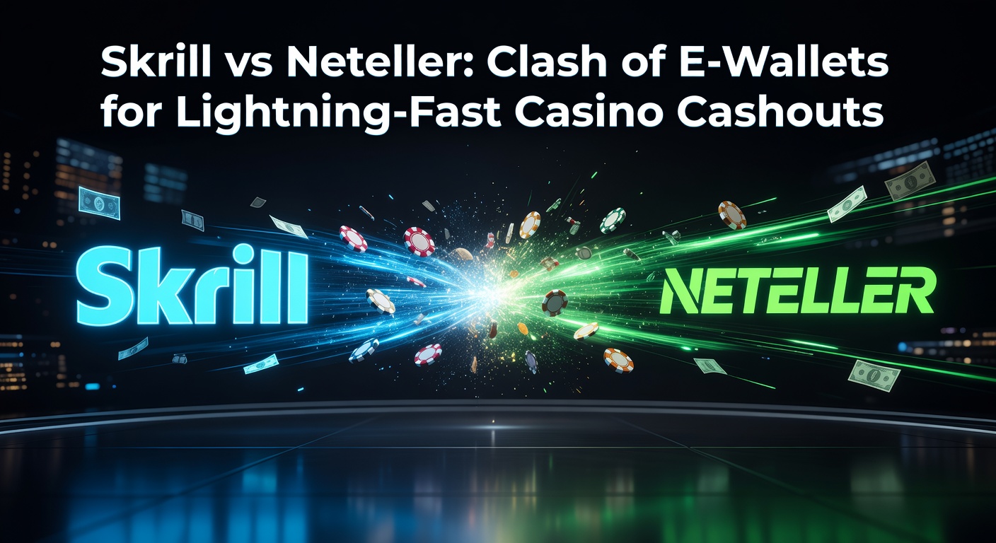 Vergelijking van Skrill en Neteller logo's met casino chips en snelle pijlen voor uitbetalingen