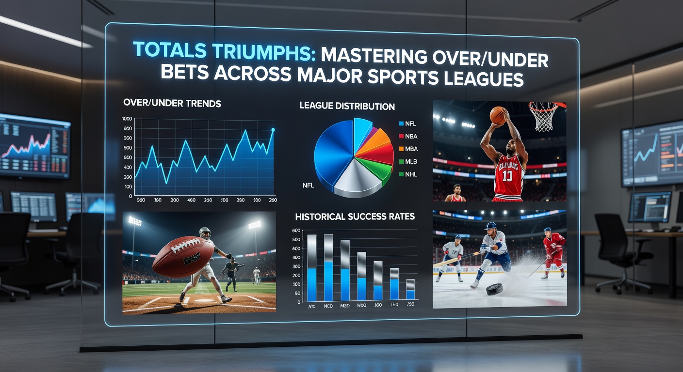 Grafiek met over/under lijnen in NFL en NBA wedstrijden, tonen gemiddelde totals en hit rates voor overs en unders