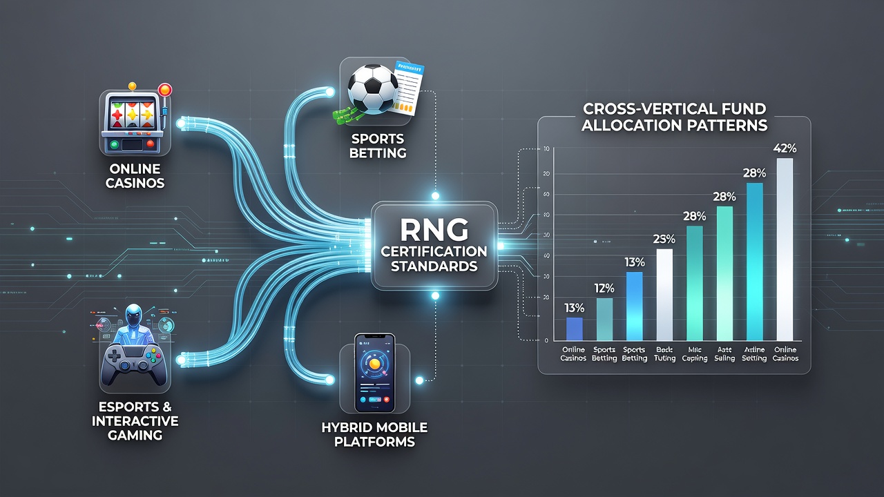 Diagram dat RNG-certificeringsprocessen verbindt met fondstoewijzing in hybride gaming-systemen