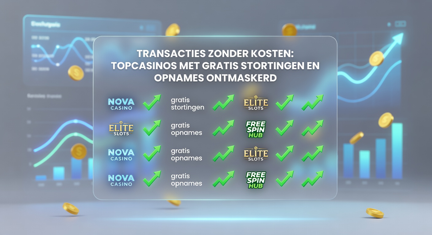 Grafiek met vergelijking van transactiekosten bij verschillende online casino's, highlightend platforms met nul kosten voor stortingen en opnames via diverse methoden