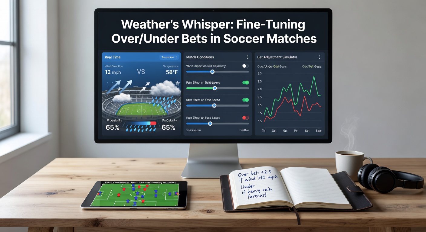 Winderig voetbalveld met spelers die lange passes proberen, illustrerend hoe wind trajectories beïnvloedt